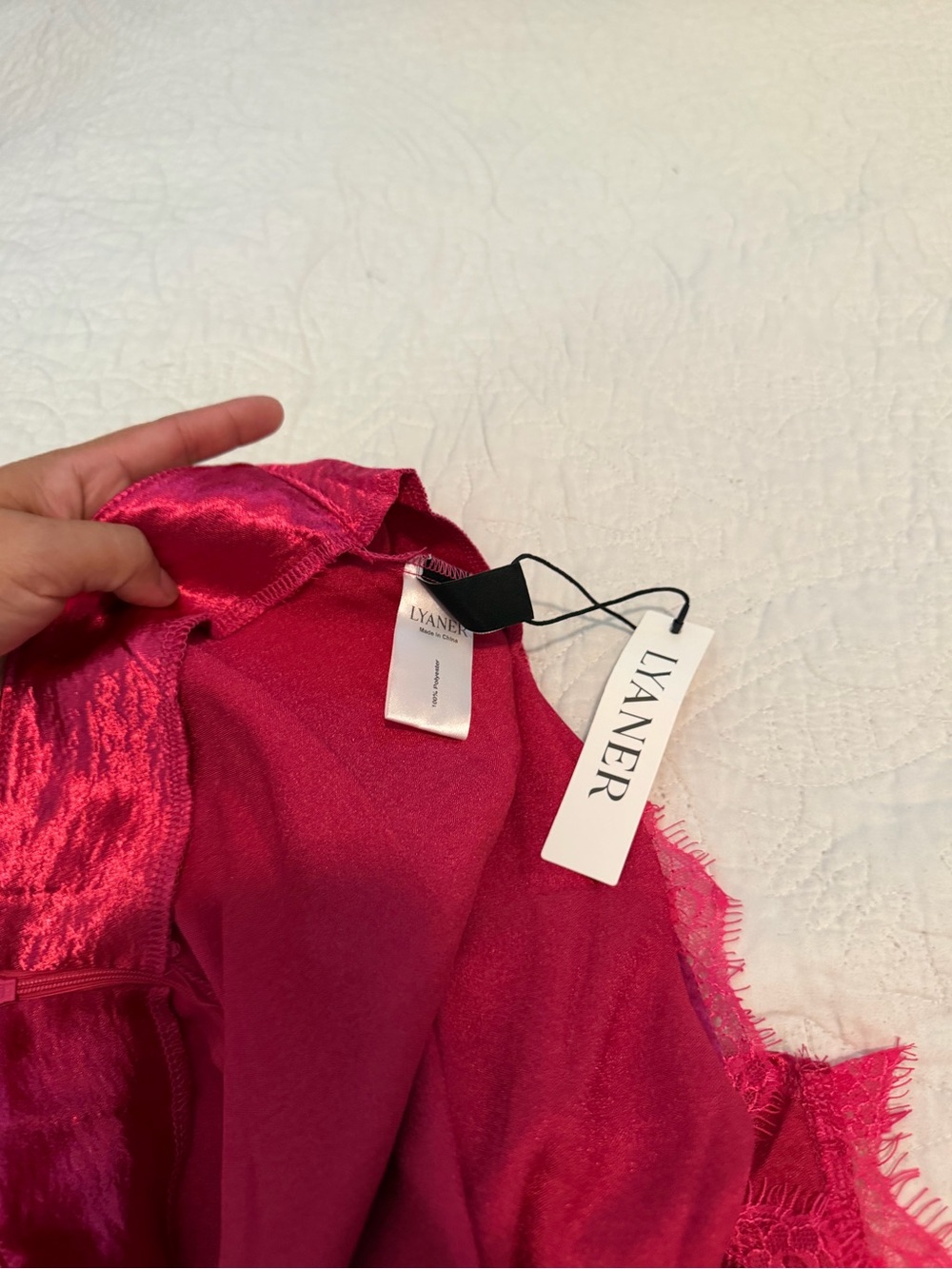 Red Satin Lace-Trim Mini Skirt - Picture 4 of 6
